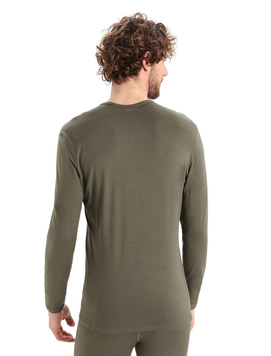 Men's Icebreaker Merino 200 Oasis Long Sleeve Crewe Ski Stripes Base Layers Loden | CA 1580CTVE